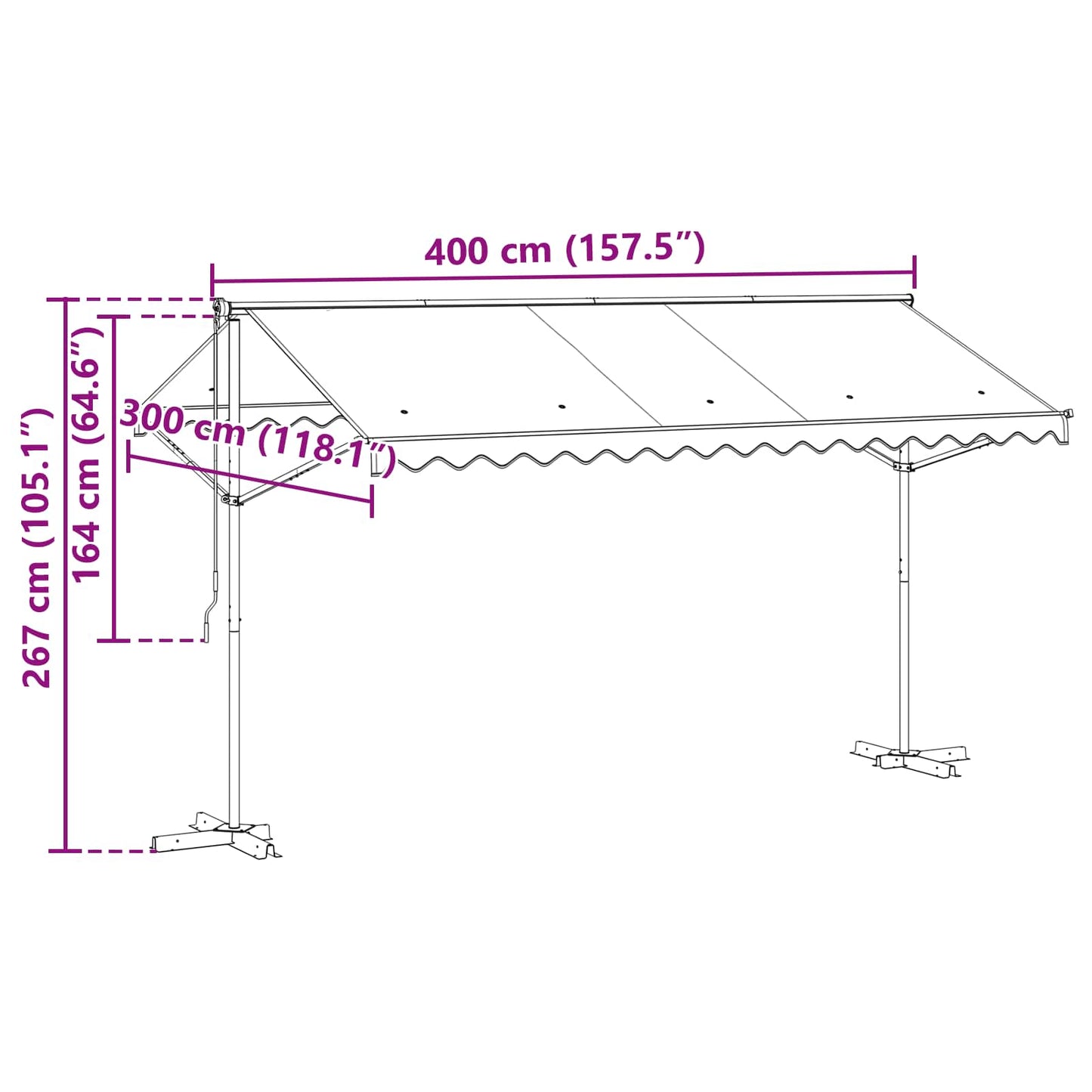Vrijstaande luifel Grijs 4 × 3 m Polyester
