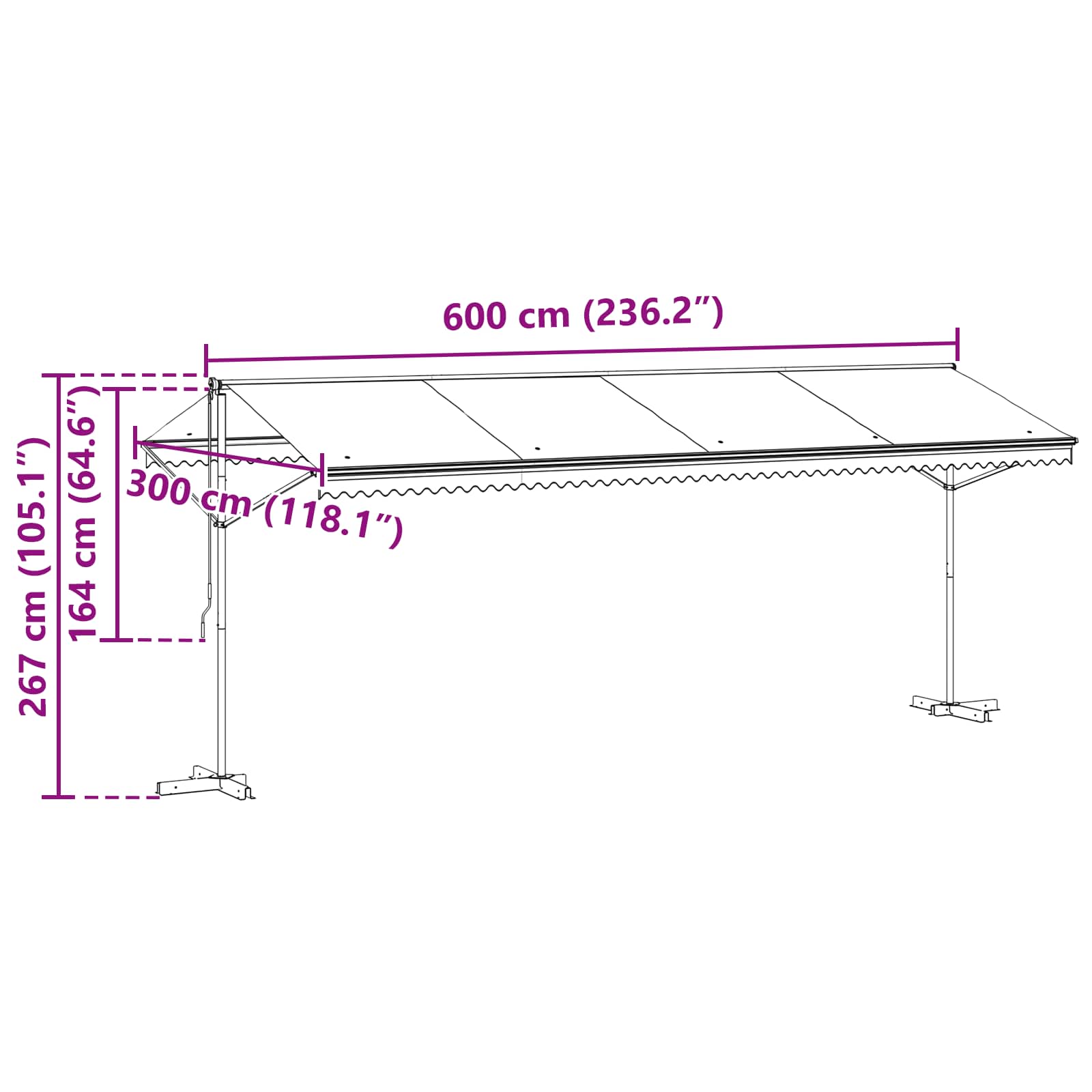 Vrijstaande luifel Grijs 6 x 3 m Polyester