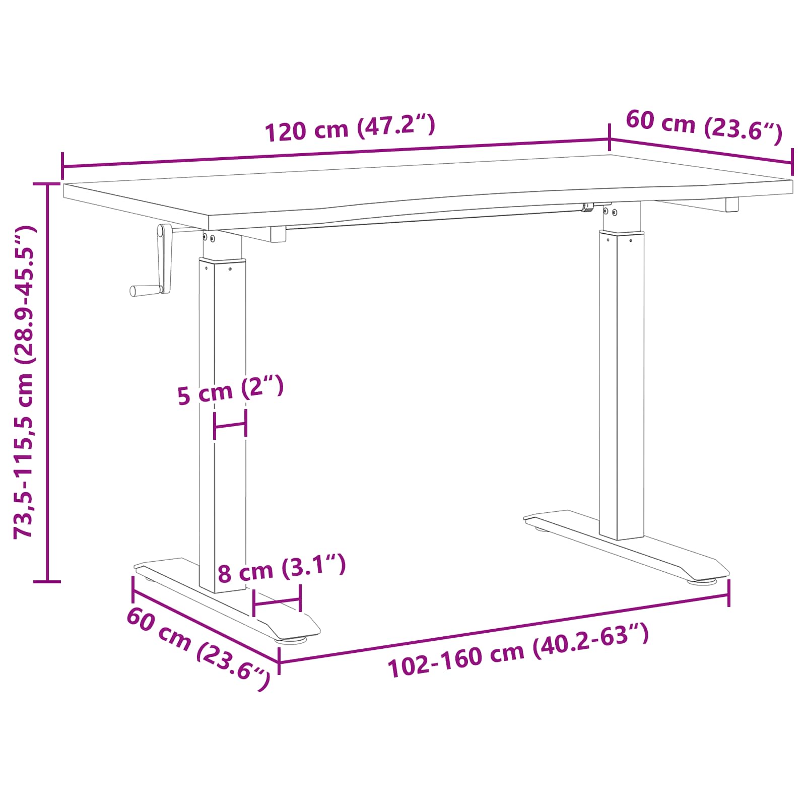 Bureau Wit en Natuurlijk 120 x 60 cm Massief Eikenhout