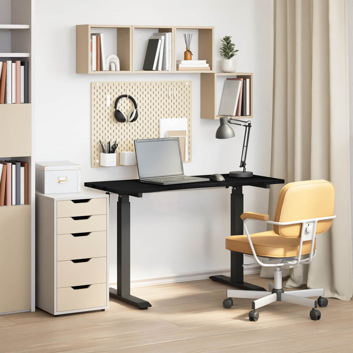 Bureau Zwart en Donkerbruin 120 x 60 cm Massief Eikenhout