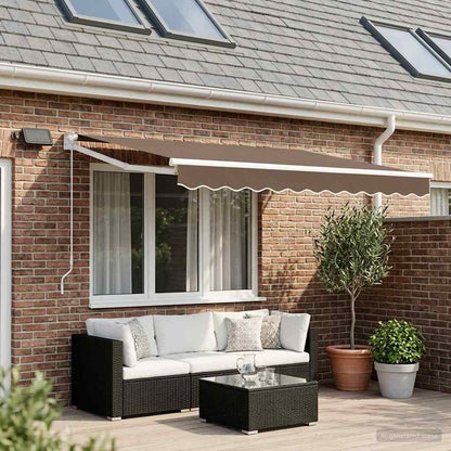 Handbediende luifel met LED's Taupe 100% Polyester en Aluminium