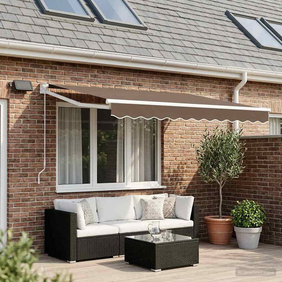 Handbediende luifel met LED's Taupe 100% Polyester en Aluminium