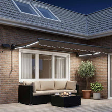 Handbediende luifel met LED's Taupe 100% Polyester en Aluminium