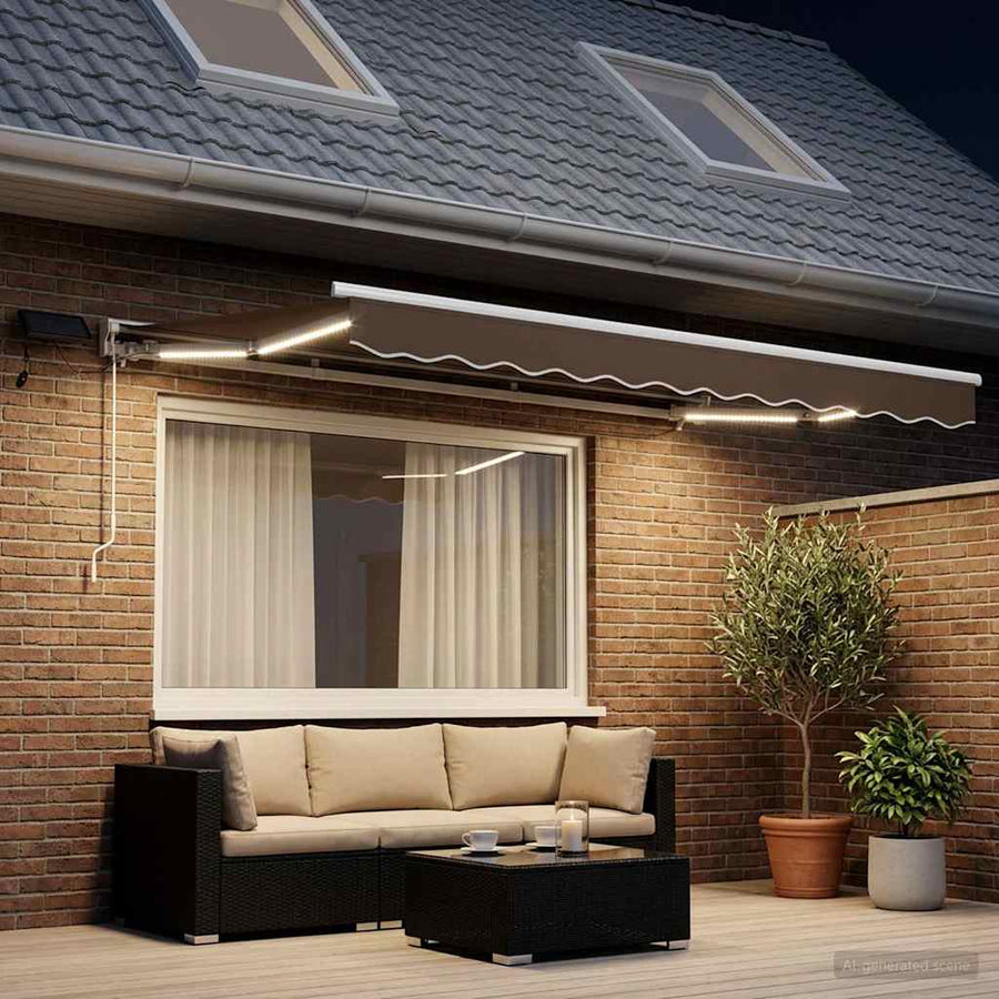 Handmatige Luifelhouder met LED's Taupe 2,5 x 2 m