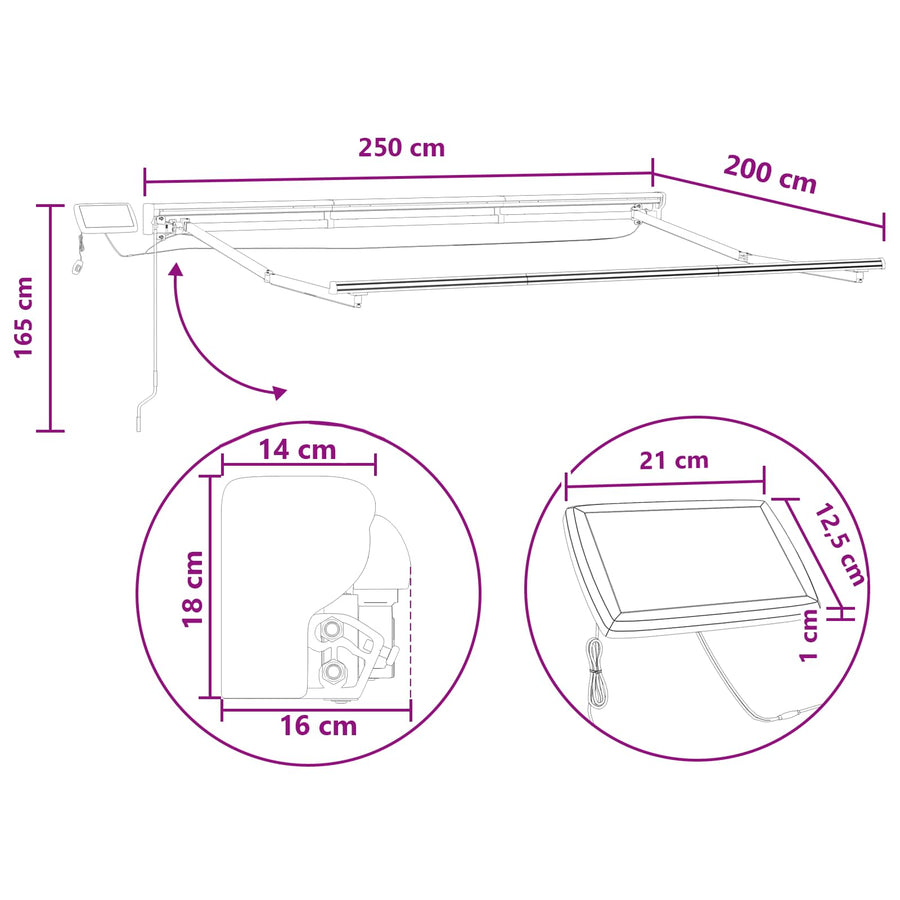 Handmatige Luifelhouder met LED's Taupe 2,5 x 2 m
