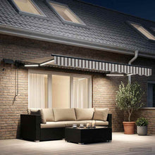 Handmatige Luifelhouder met LED's Lichtgrijs en wit. 3,5 x 2 m