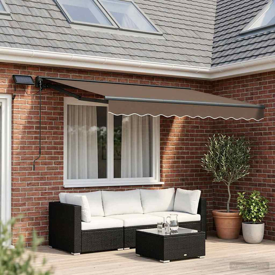 Handmatige Luifelhouder met LED's Taupe 3,5 x 2 m