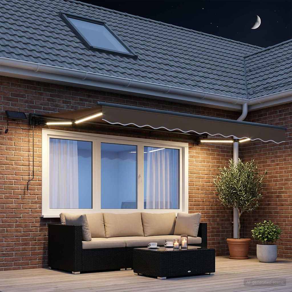 Handmatige Luifelhouder met LED's Taupe 3 x 2 m