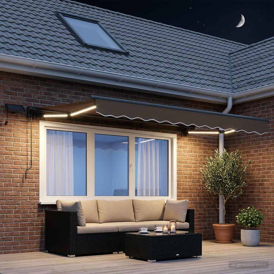 Handmatige Luifelhouder met LED's Taupe 3,5 x 2,5 m