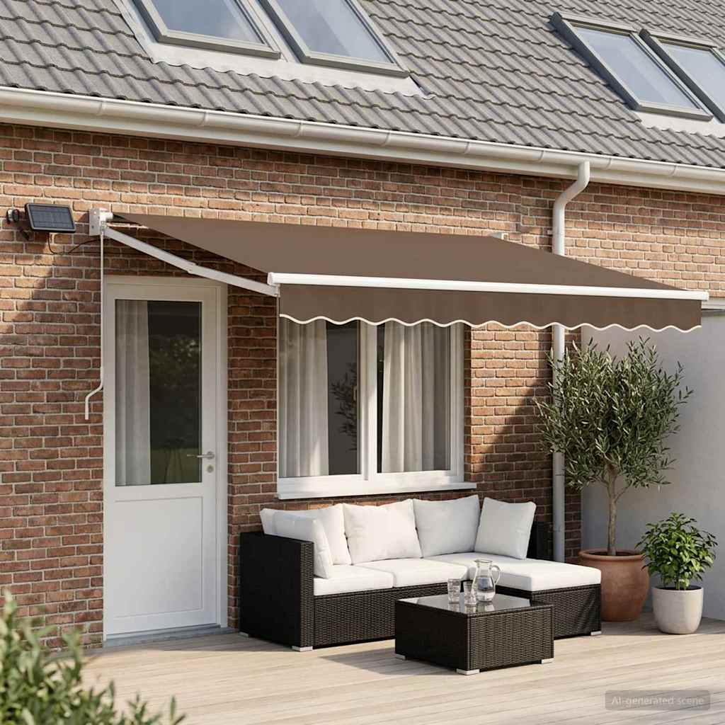 Handbediende luifel met LED's Taupe 100% Polyester en Aluminium