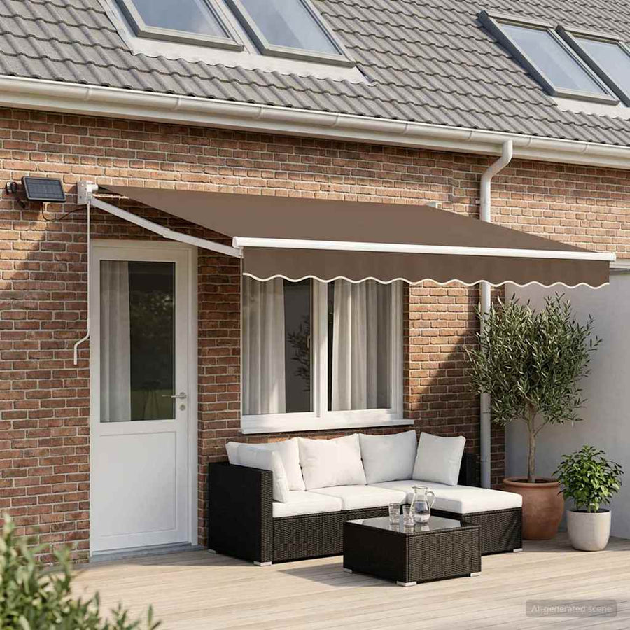 Handbediende luifel met LED's Taupe 100% Polyester en Aluminium