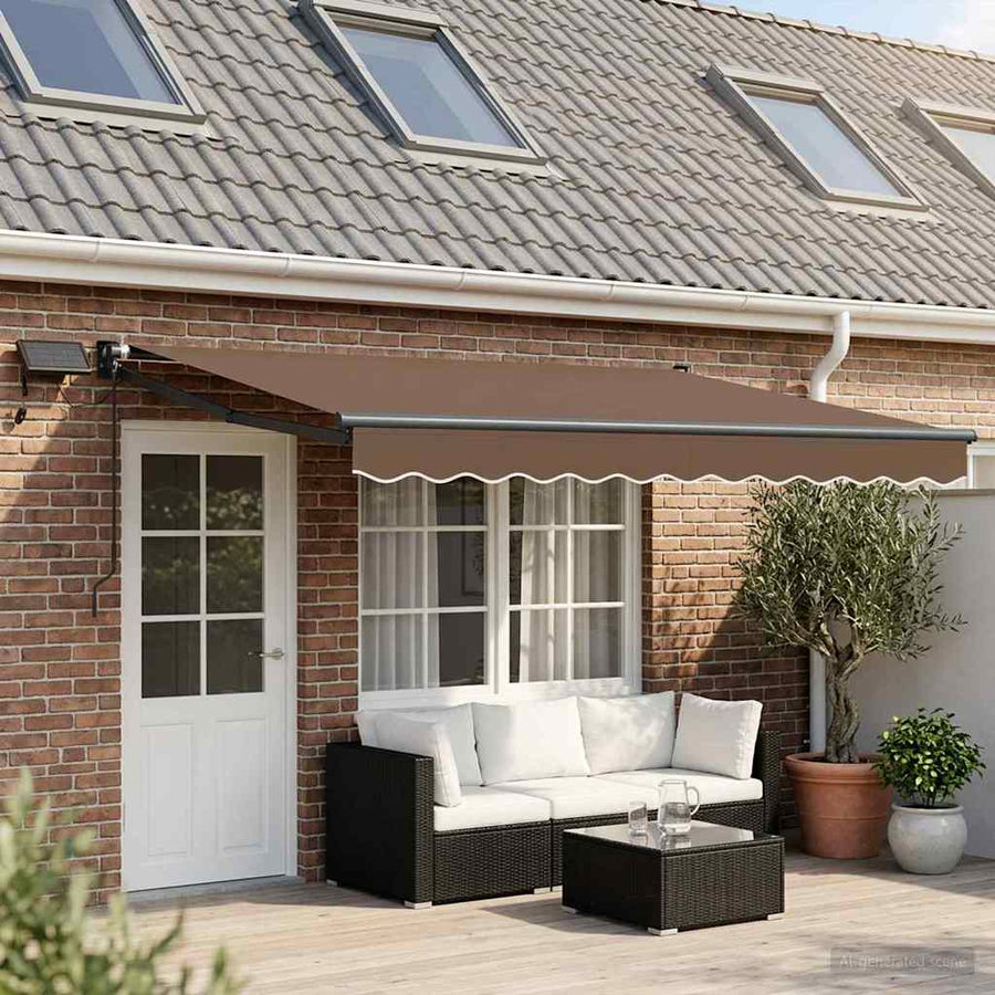 Handbediende luifel met LED's Taupe 100% Polyester en Aluminium