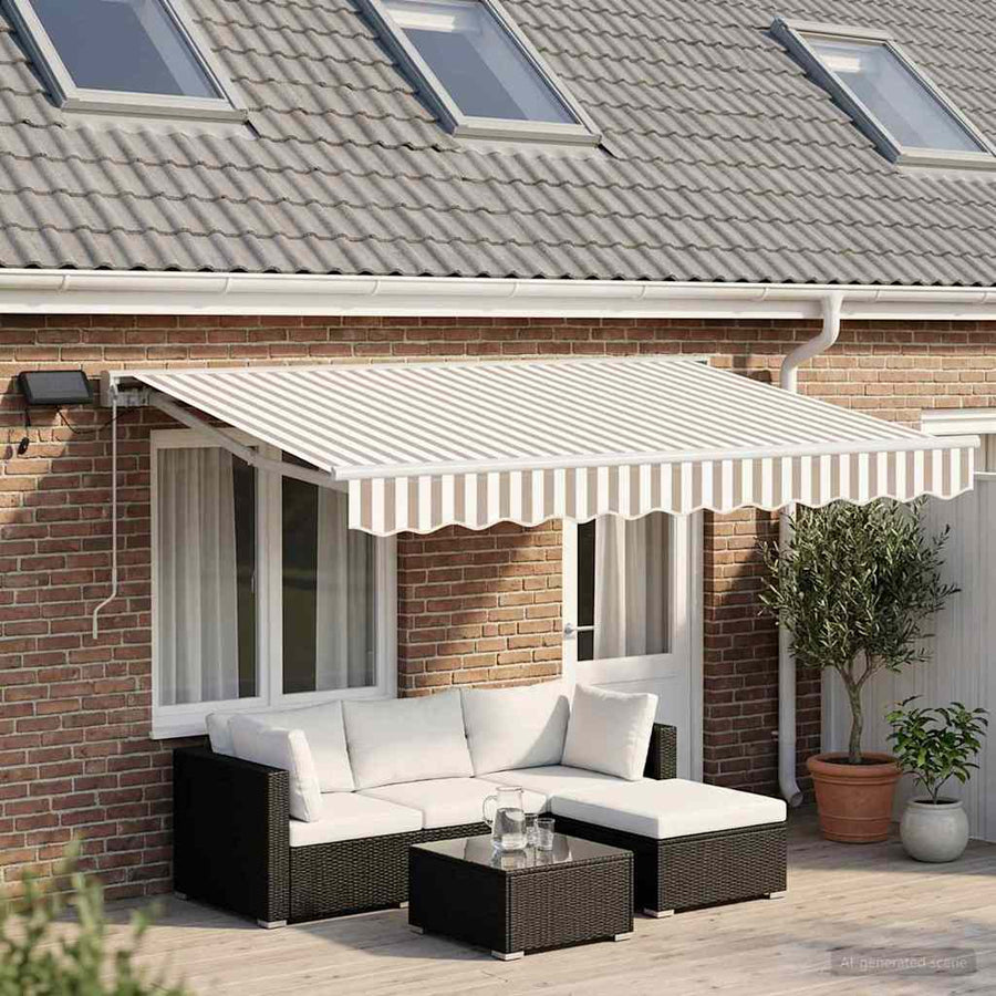 Handmatige Luifelhouder met LED's Lichtgrijs en wit. 5 × 3,5 m