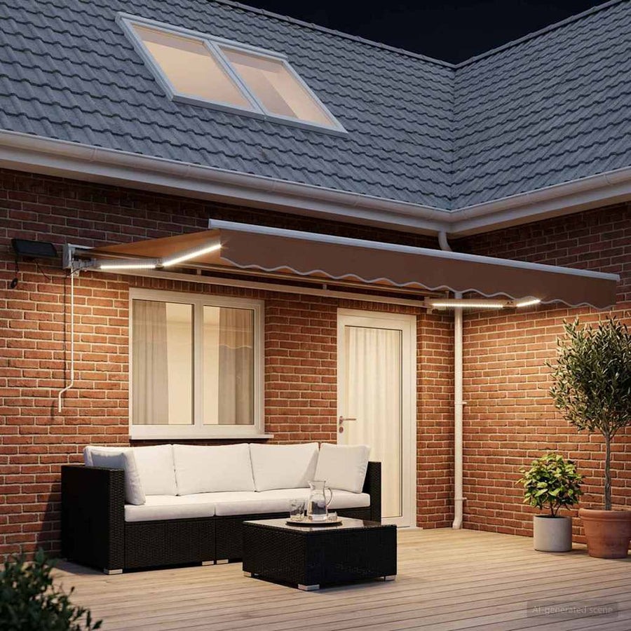 Handmatige Luifelhouder met LED's Zand 5 x 3 m