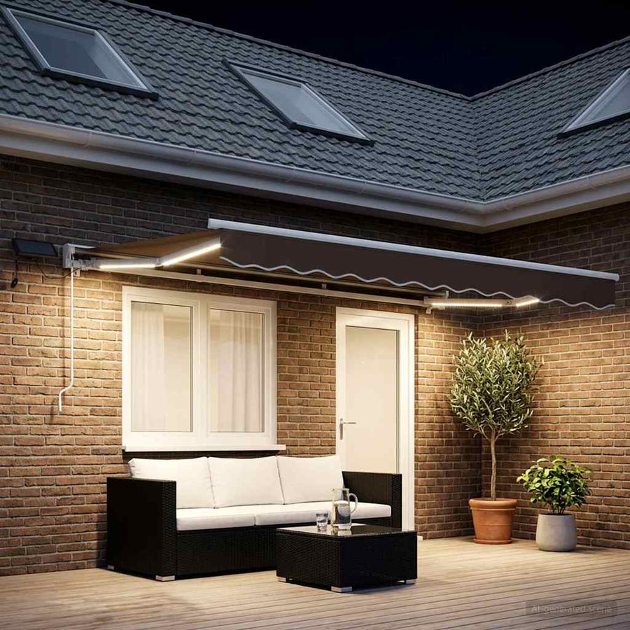 Handmatige Luifelhouder met LED's Taupe 4,5 × 3,5 m