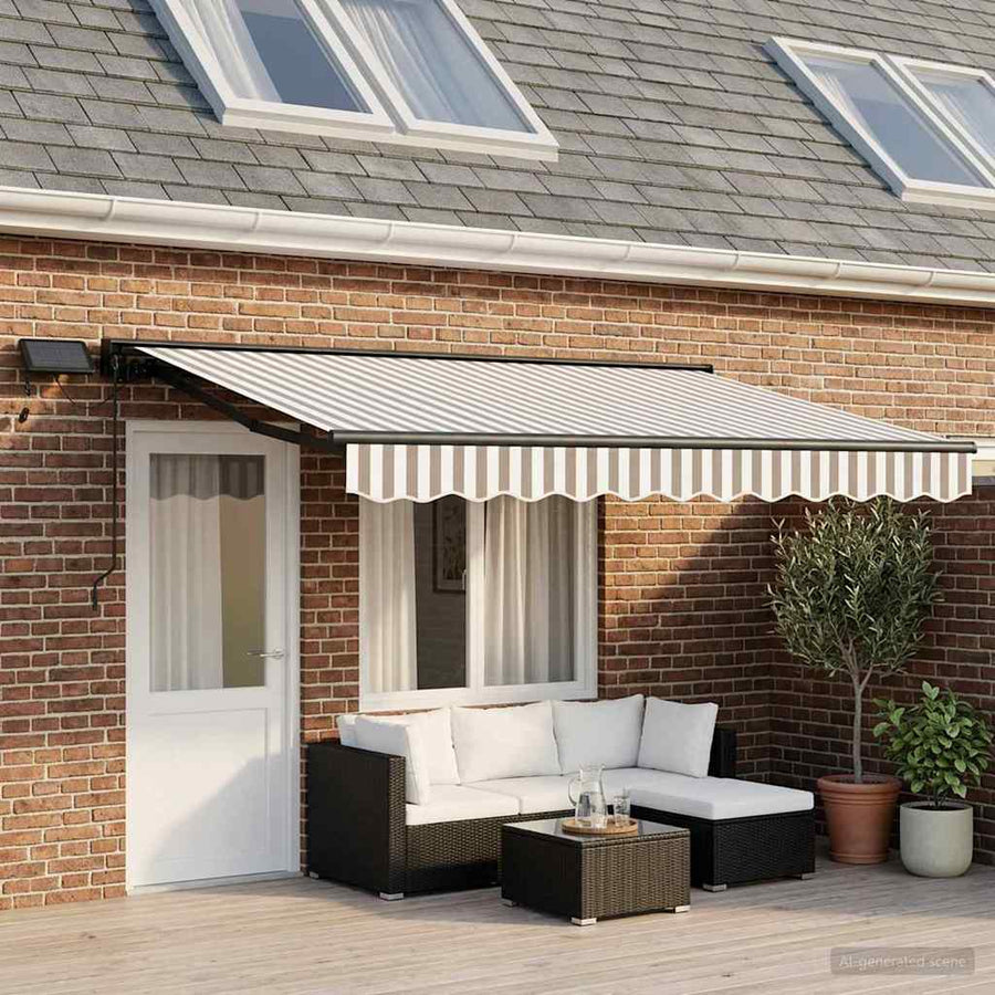 Handmatige Luifelhouder met LED's Lichtgrijs en wit. 4 × 3 m