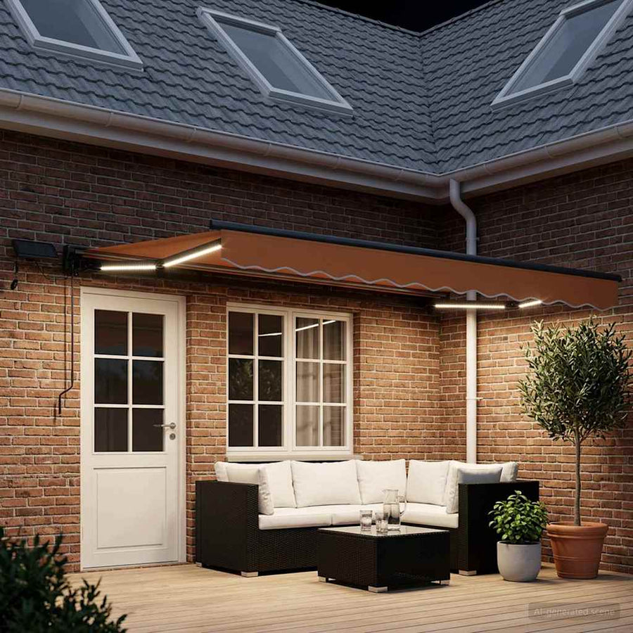 Handmatige Luifelhouder met LED's Zand 4 × 3,5 m