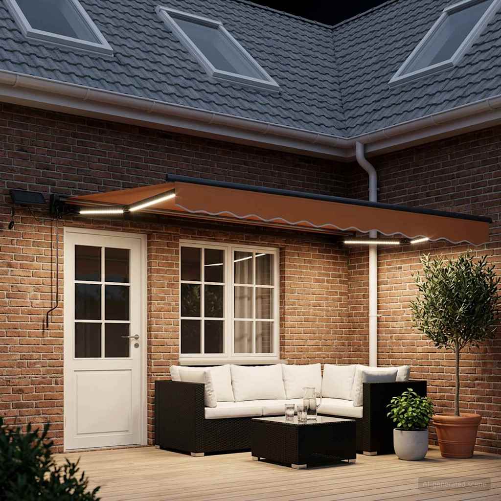 Handmatige Luifelhouder met LED's Zand 5 × 3,5 m