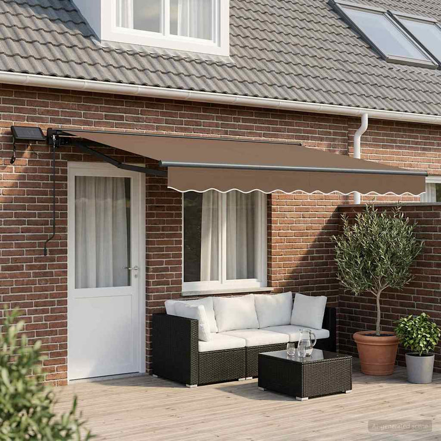 Handmatige Luifelhouder met LED's Taupe 4,5 × 3 m