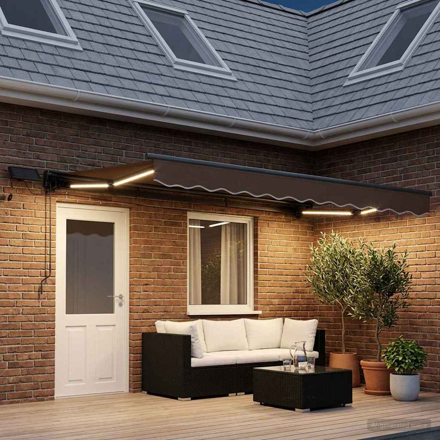 Handmatige Luifelhouder met LED's Taupe 5 x 3 m