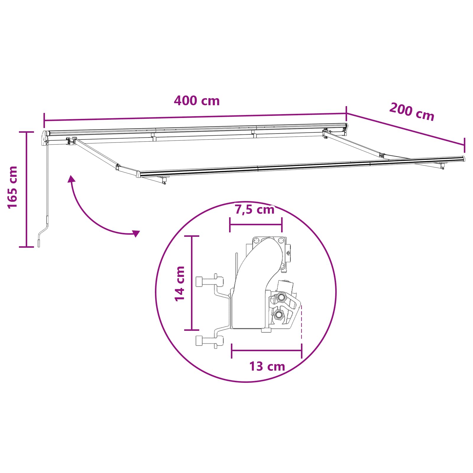 Inklapbaar Zonnescherm Zand 4 x 2 m Stof
