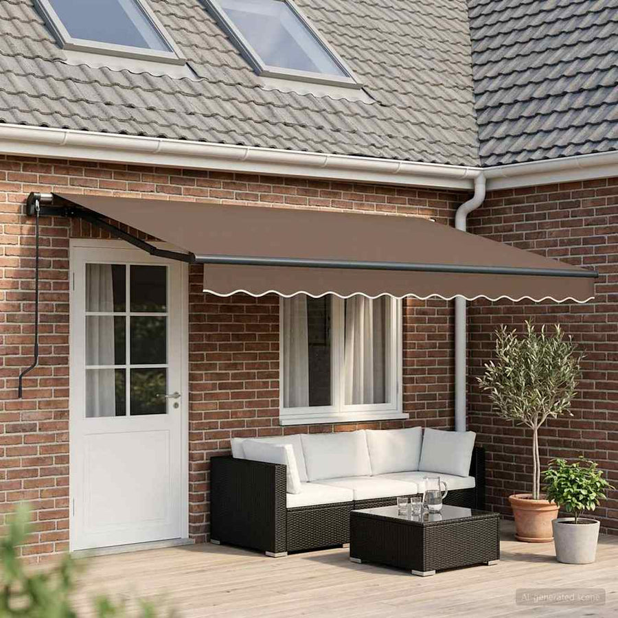 Uitschuifbare luifel Taupe 450 × 350 cm Polyester en Aluminium