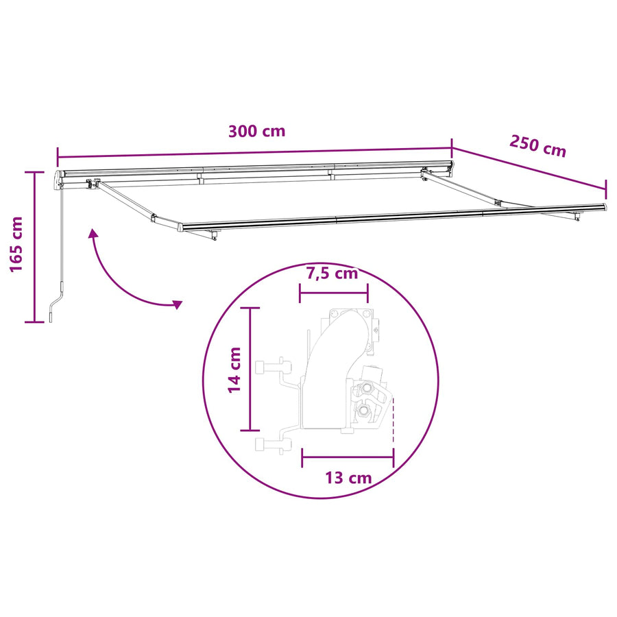 Uitschuifbare luifel Lichtgrijs en wit. 3 x 2,5 m