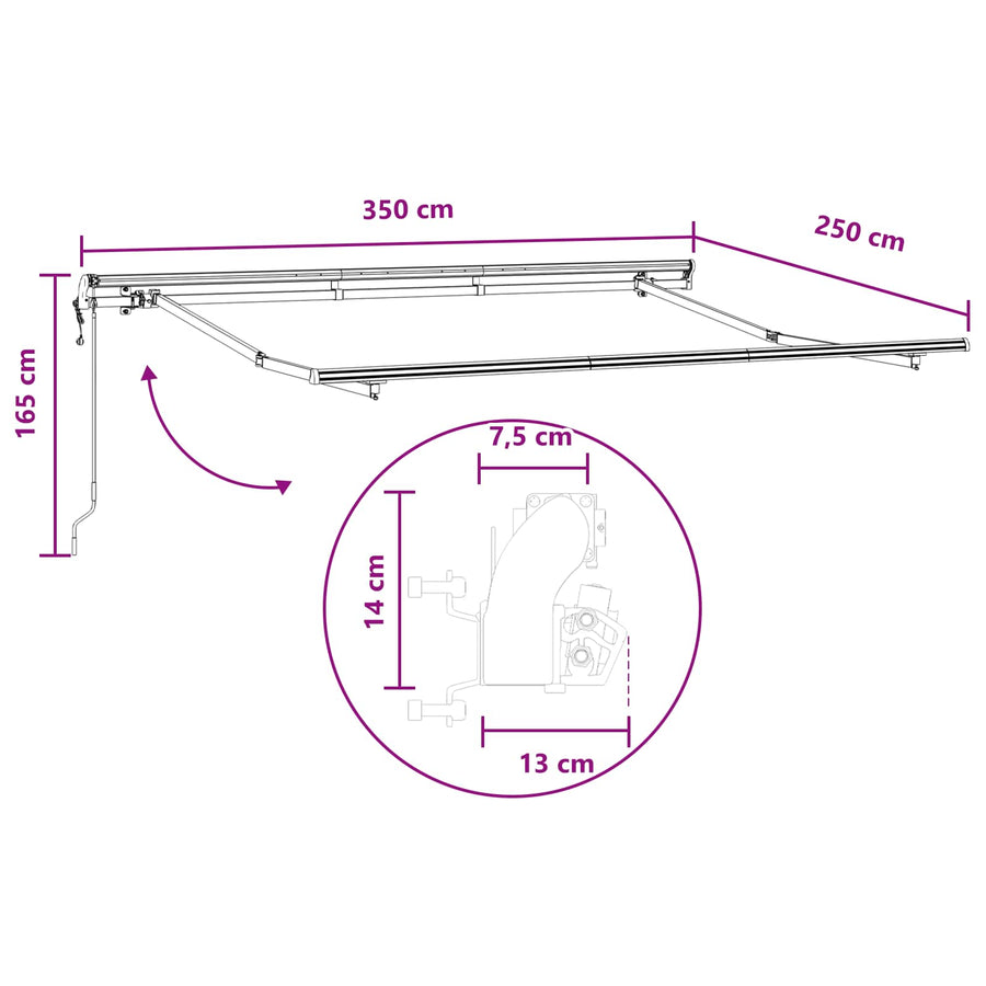 Uitschuifbare luifel Lichtgrijs en wit. 350 x 250 cm