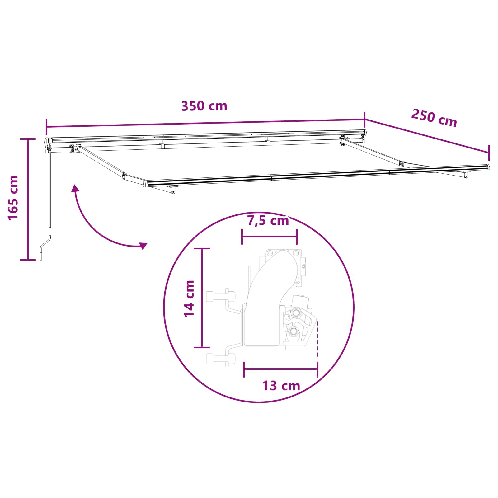 Uitschuifbare luifel Lichtgrijs en wit. 350 x 250 cm