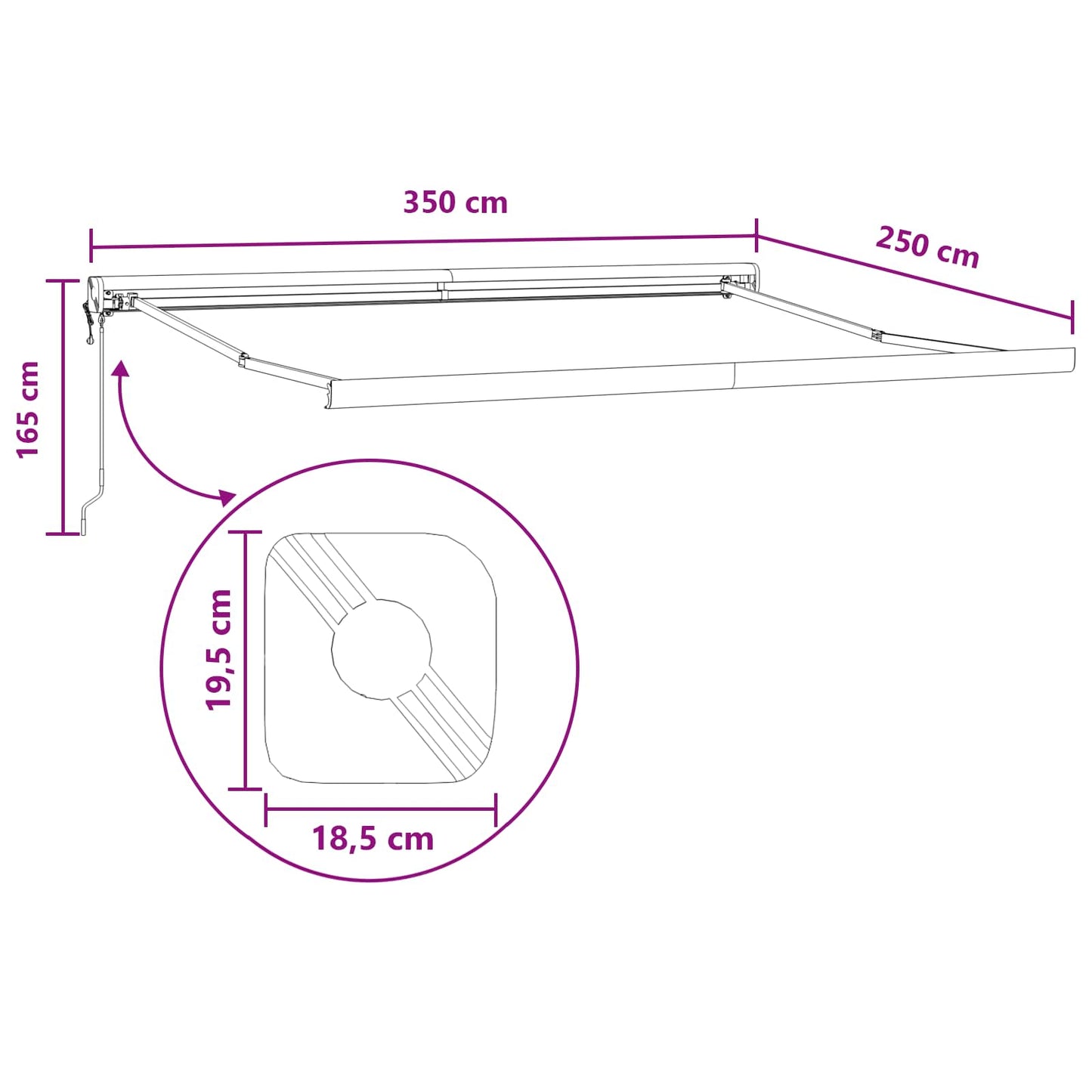 Uitschuifbare luifel Taupe 350 x 250 cm Stof en Metaal