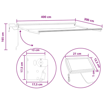 Handbediende luifel met LED's Zand 100% Polyester en Aluminium