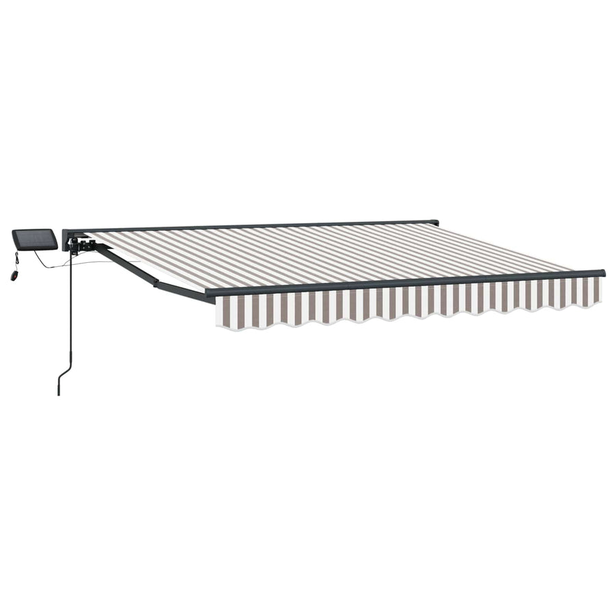 Handmatige Luifelhouder met LED's Lichtgrijs en wit. 4 × 3 m