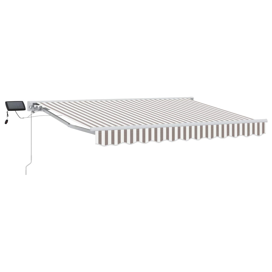 Handmatige Luifelhouder met LED's Lichtgrijs en wit. 4 × 3,5 m