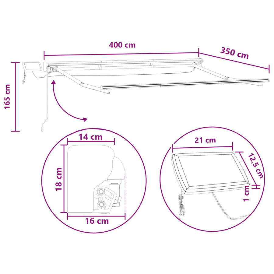 Handmatige Luifelhouder met LED's Taupe 4 × 3,5 m
