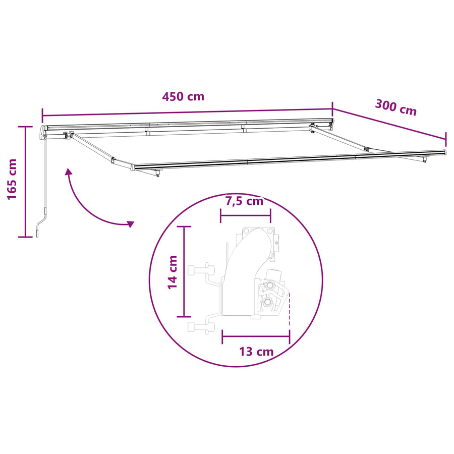 Uitschuifbare luifel Zand 4,5 × 3 m Polyester en Aluminium