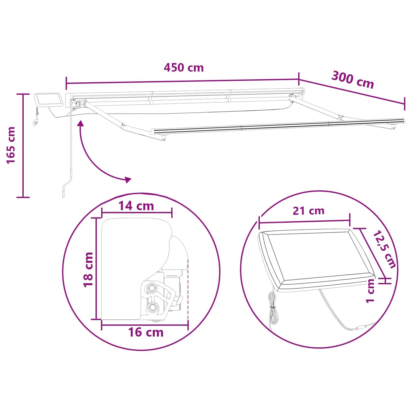 Handmatige Luifelhouder met LED's Taupe 4,5 × 3 m