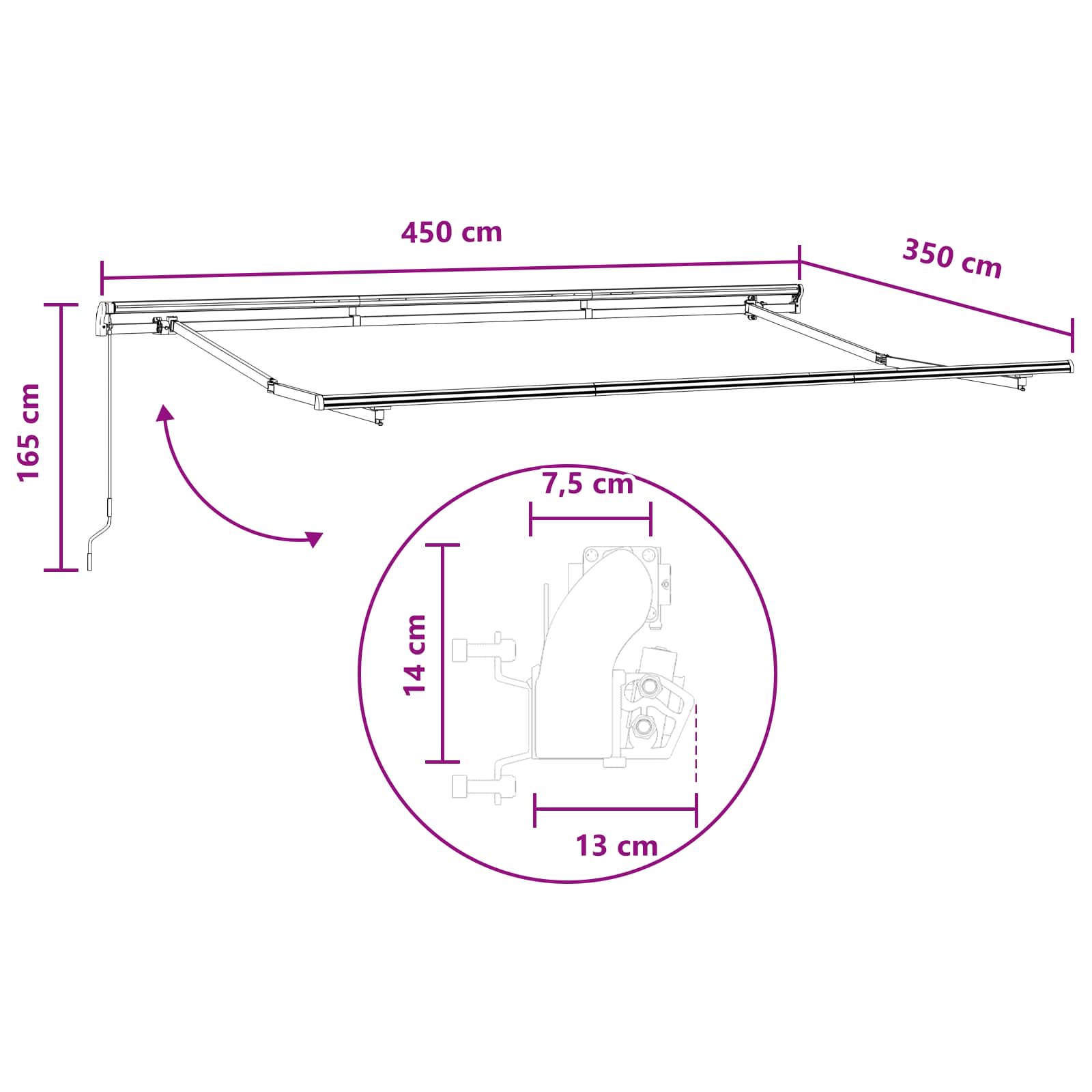 Uitschuifbare luifel Lichtgrijs en wit. 450 × 350 cm