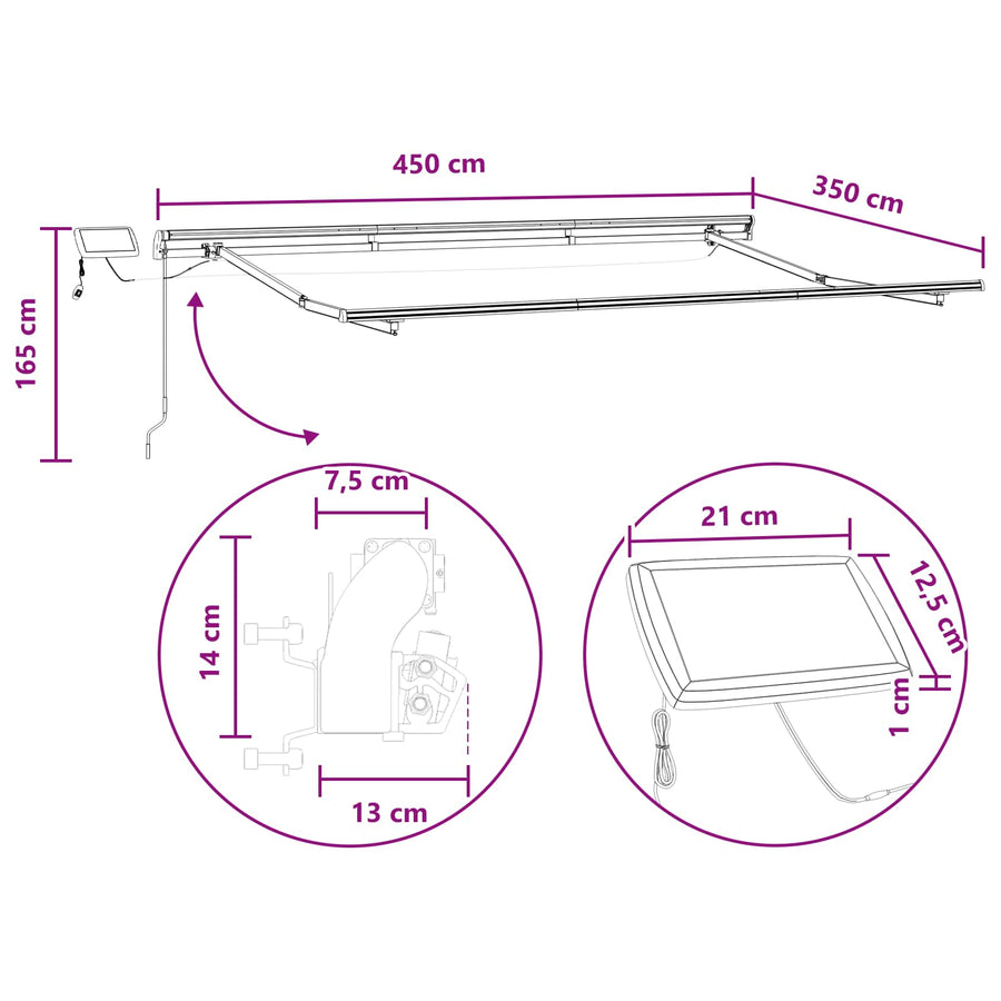Uitschuifbare luifel Taupe 450 × 350 cm Stof en Aluminium