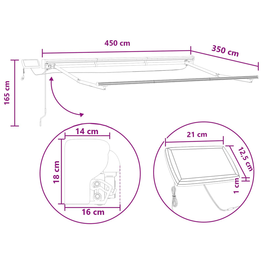 Handmatige Luifelhouder met LED's Taupe 4,5 × 3,5 m