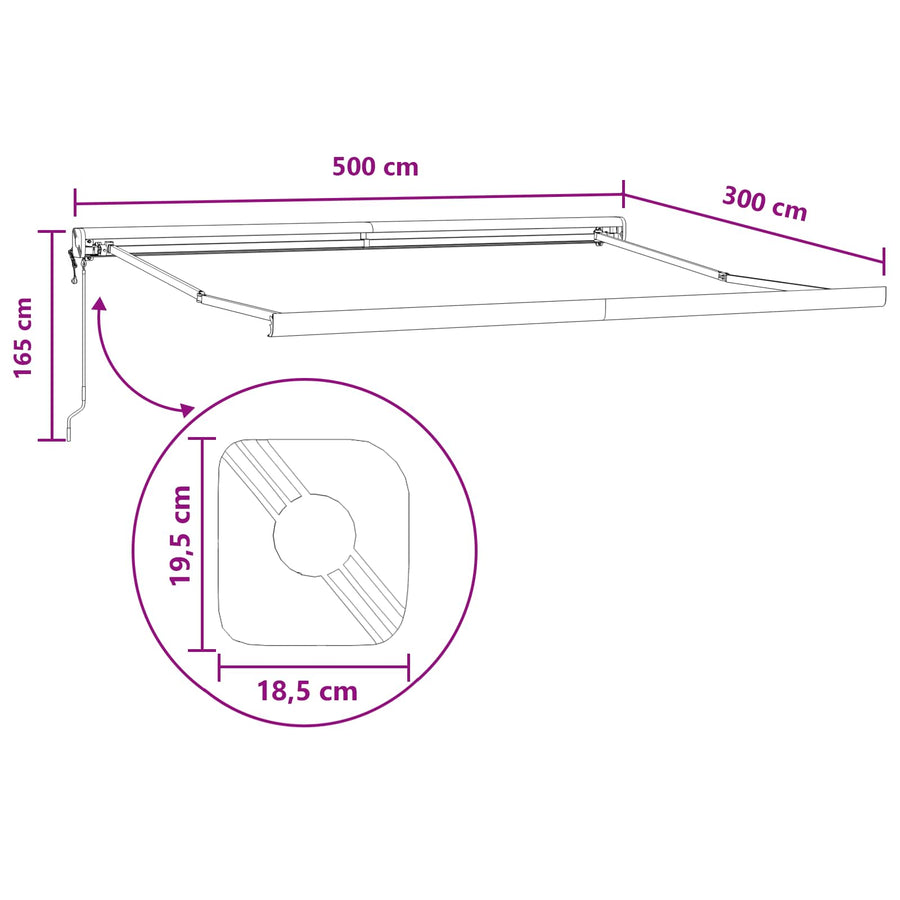 Uitschuifbare luifel Zand 500 × 300 cm Stof en Metaal