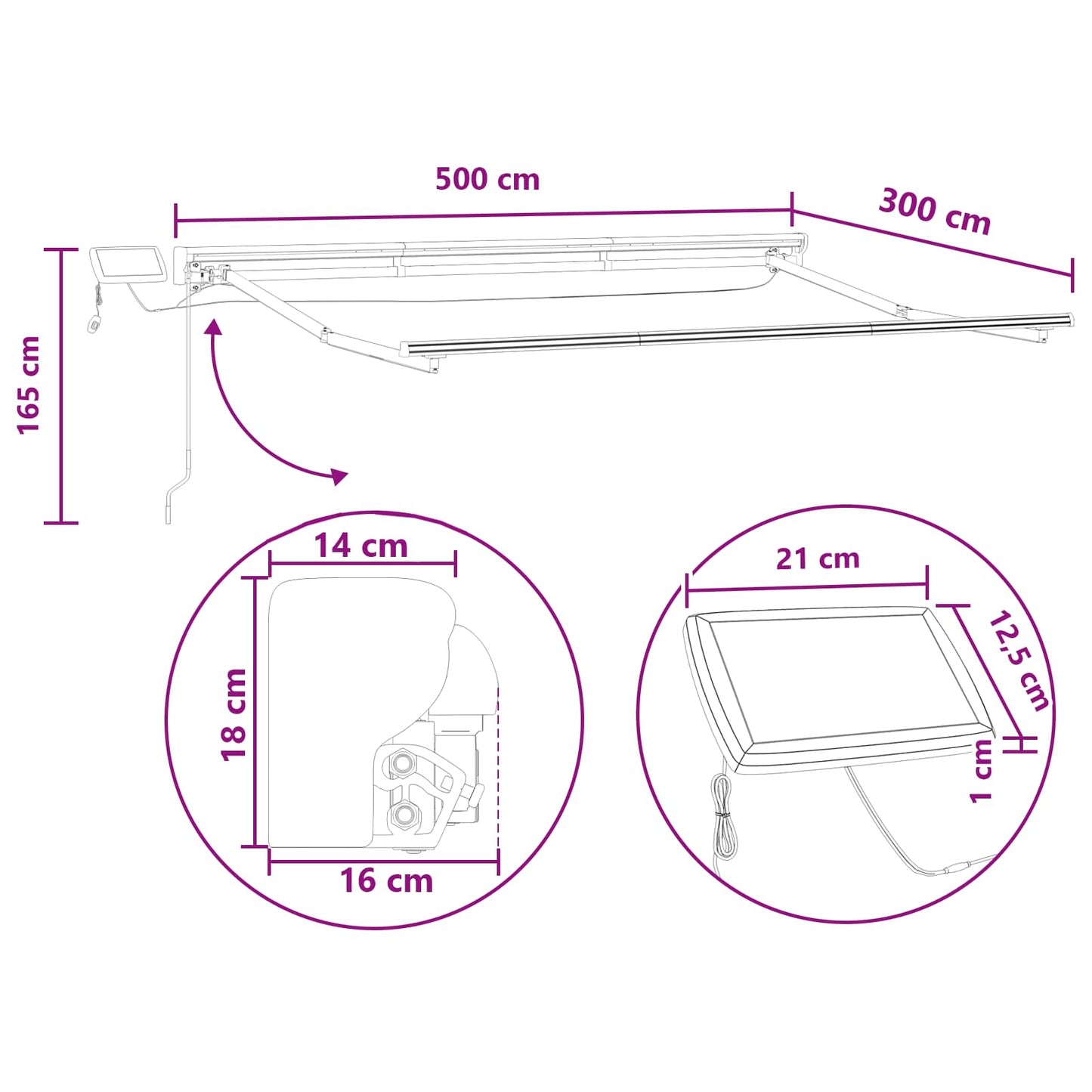 Handmatige Luifelhouder met LED's Taupe 5 x 3 m