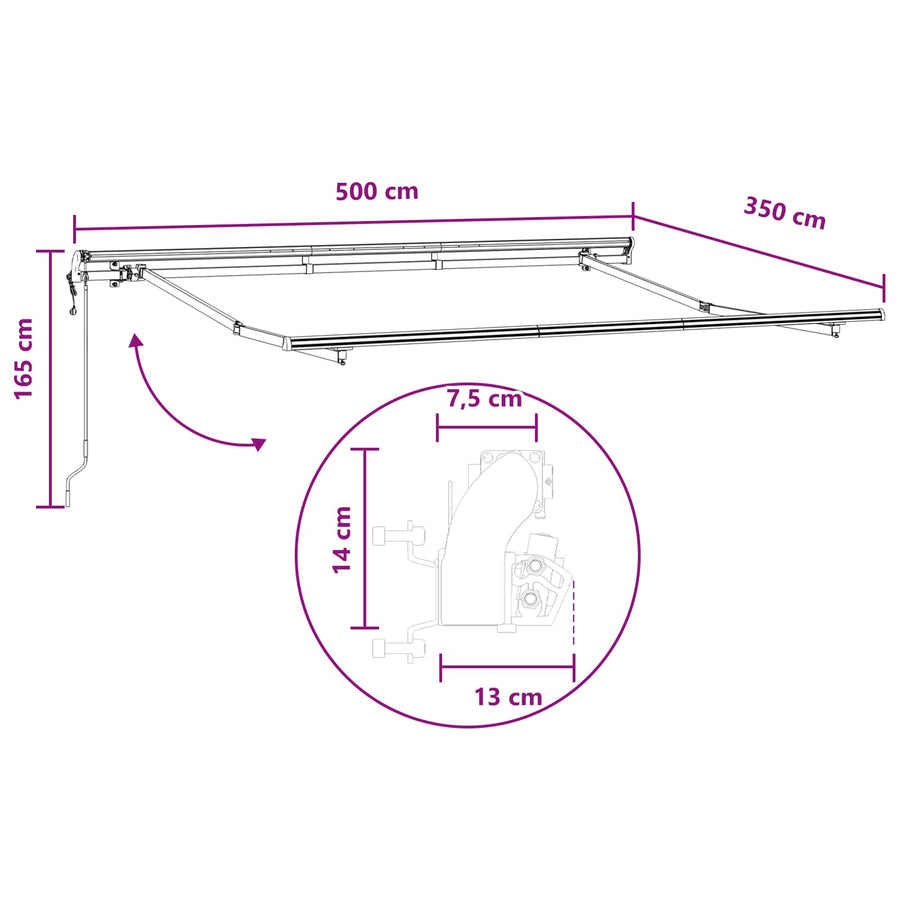 Uitschuifbare luifel Lichtgrijs en wit. 500 × 350 cm