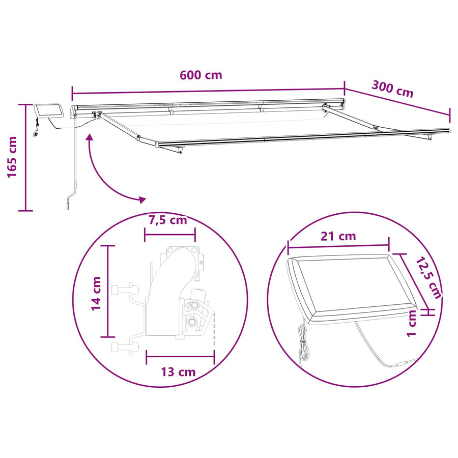 Uitschuifbare luifel Zand 600 × 300 cm Stof en Aluminium