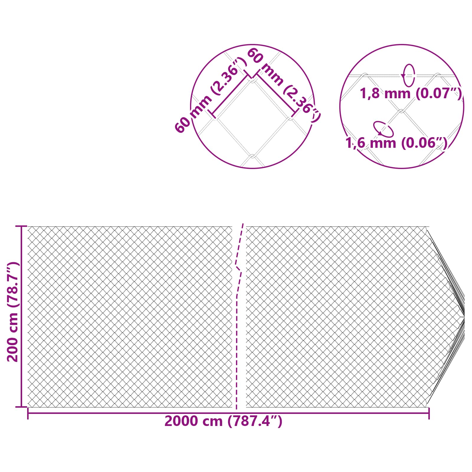 Kettenschakelhek Gegalvaniseerd 2 x 20 m Glas