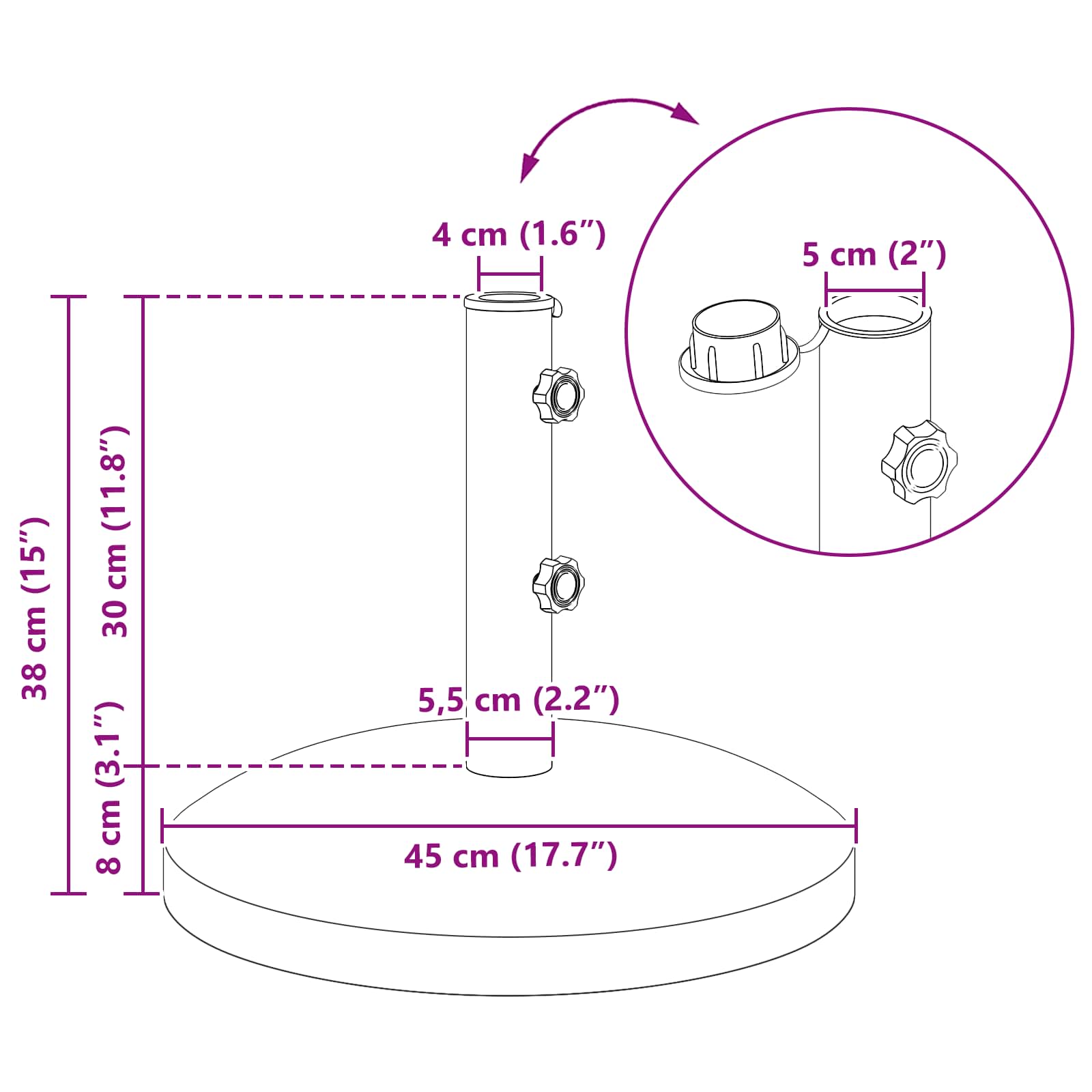 Parasolvoet voor 40-50 mm paal 26.45 kg Grijs Graniet en RVS