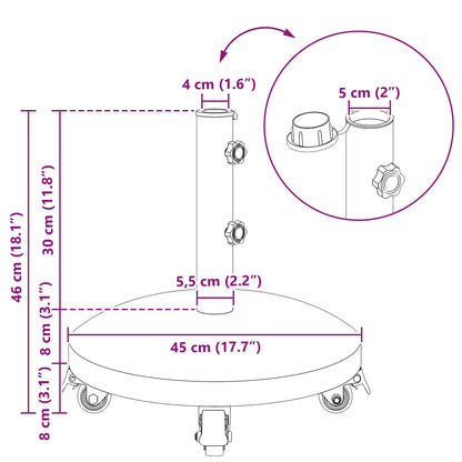 Graniet parasolvoet met wielen voor 4-5 cm stok 27.2 kg Grijs