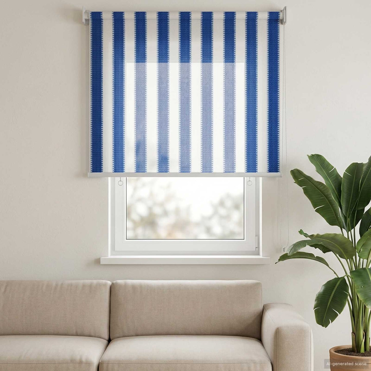 Buitenrolgordijn 90% UV-blok Blauw en Witte Streep 80 x 140 cm