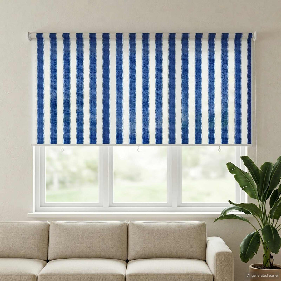 Buitenrolgordijn 90% UV-blok Blauw en Witte Streep 200 x 140 cm