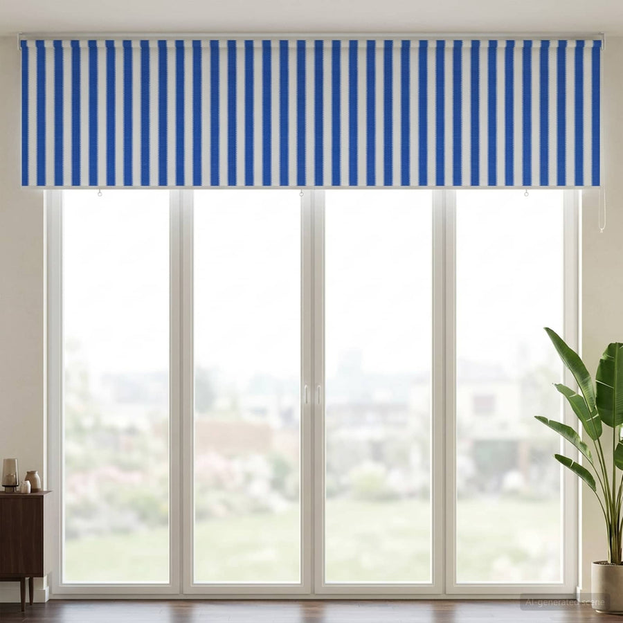 Buitenrolgordijn 90% UV-blok Blauw en Witte Streep 400 x 140 cm