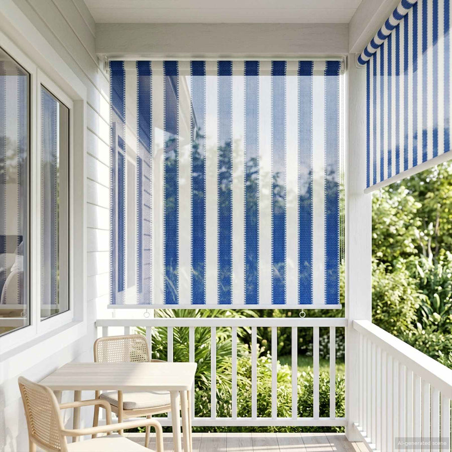 Buitenrolgordijn 90% UV-blok Blauw en Witte Streep 60 x 230 cm